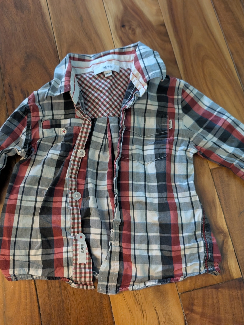 Hugo Boss Red, Gray & Black Plaid Button-Down Shirt